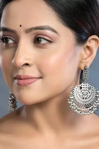 Oxidized jhumki earrings: handmade silver look jaipur jewelry