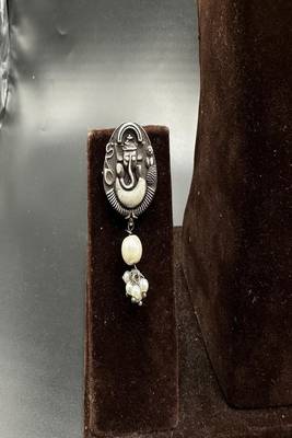 Oxidized silver ganesha choker set | boho pearl statement necklace 4