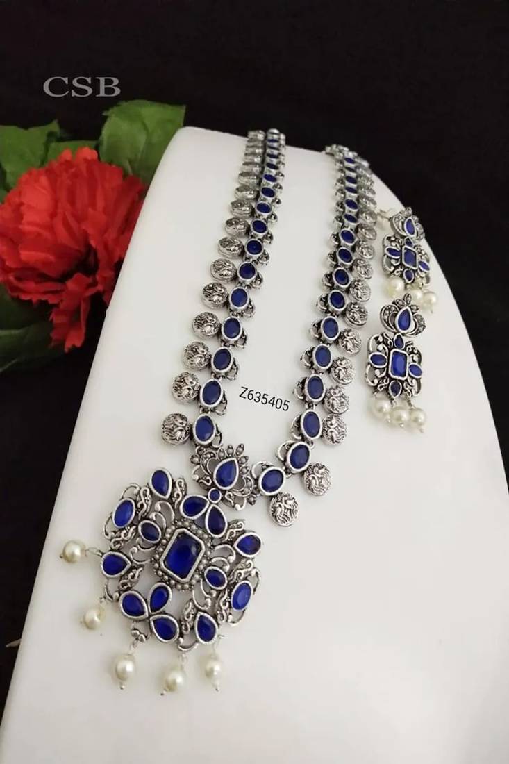 Handmade oxidized german silver necklace set