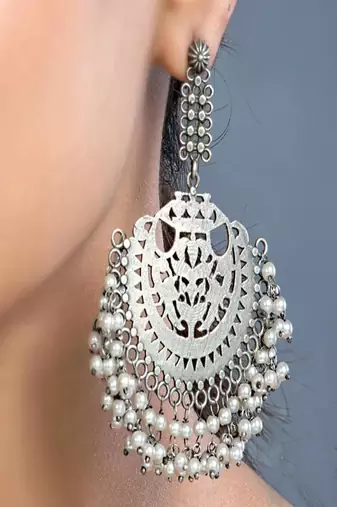 Oxidized jhumki earrings: handmade silver look jaipur jewelry