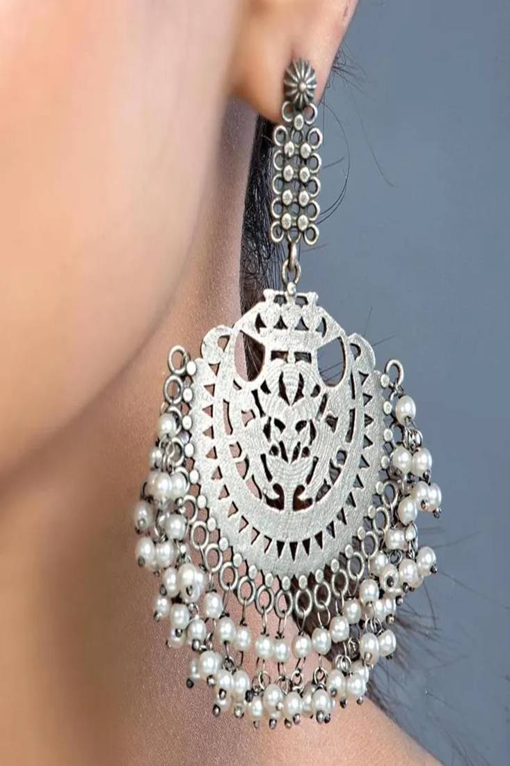 Oxidized jhumki earrings: handmade silver look jaipur jewelry