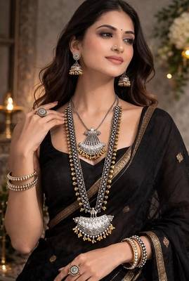 Oxidized silver jewelry set for women - 6 pc tribal boho necklace & earrings set 1