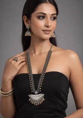 Oxidized silver jewelry set for women - 6 pc tribal boho necklace & earrings set 3