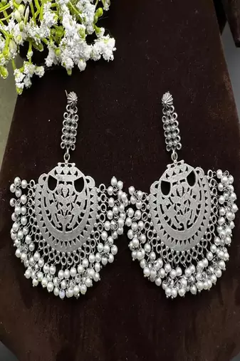 Oxidized jhumki earrings: handmade silver look jaipur jewelry