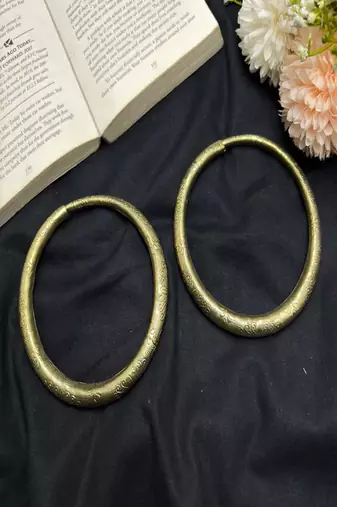 Antique gold kada anklets, thick engraved open cuff ankle bracelets, traditional tribal indian payal