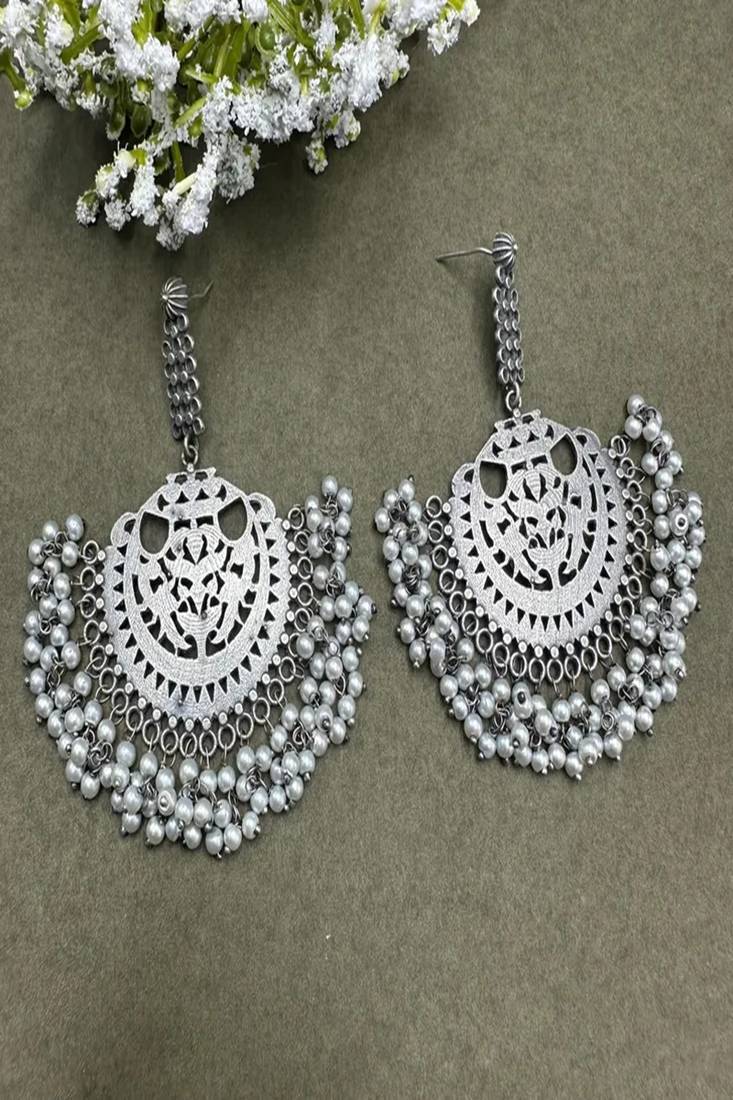 Oxidized jhumki earrings: handmade silver look jaipur jewelry