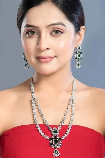 Emerald green zirconia necklace set: pakistani bridal jewelry