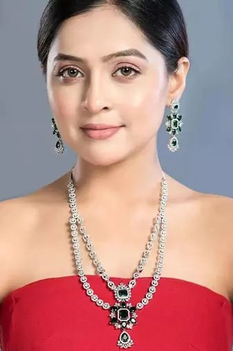 Emerald green zirconia necklace set: pakistani bridal jewelry