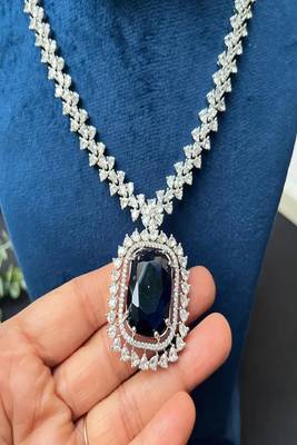 Blue crystal choker necklace earring set: bridal statement jewelry 2