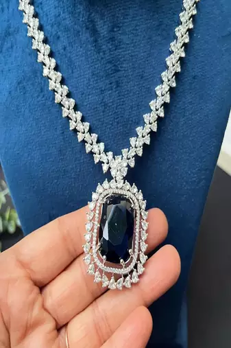 Blue crystal choker necklace earring set: bridal statement jewelry