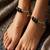 Boho black bead silver anklet | oxidized silver ankle bracelet with bells