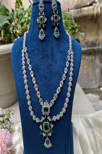 Emerald green zirconia necklace set: pakistani bridal jewelry