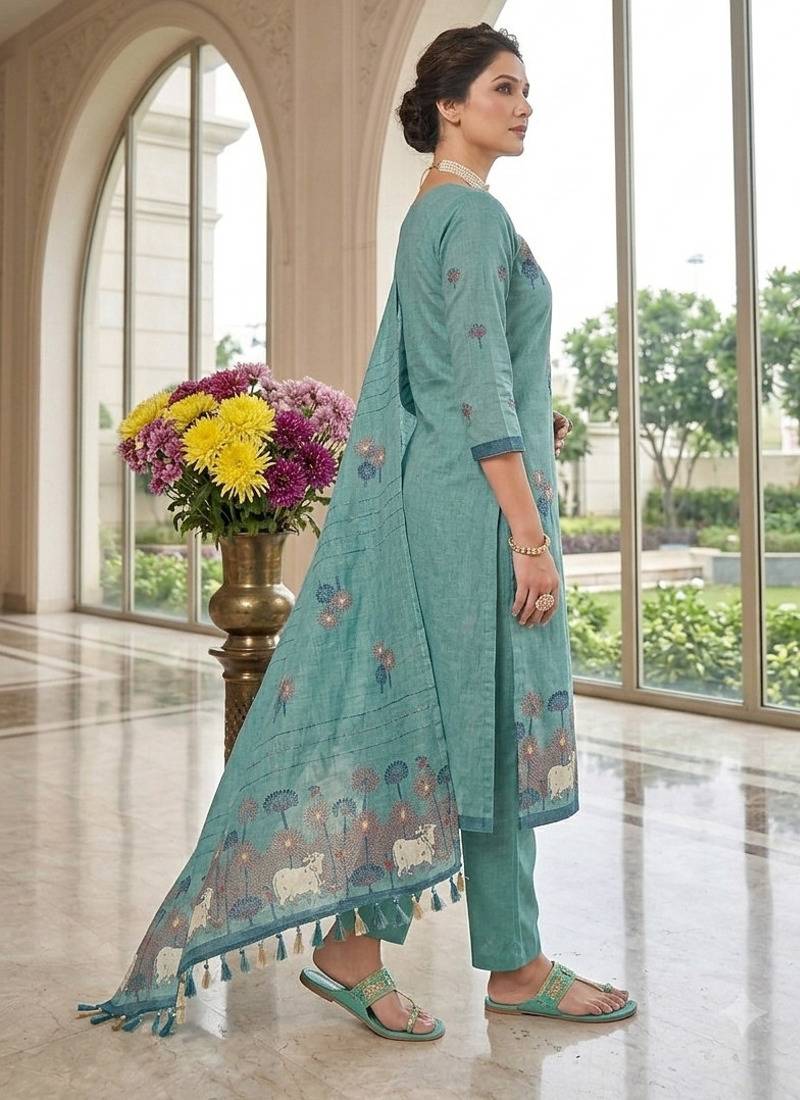 Firozi handwoven jamdani cotton suits 3pis pair