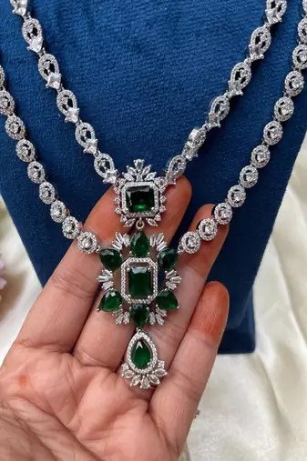 Emerald green zirconia necklace set: pakistani bridal jewelry