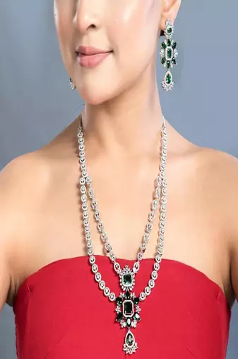 Emerald green zirconia necklace set: pakistani bridal jewelry