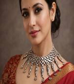 Statement oxidized silver tribal choker | boho bird motif necklace