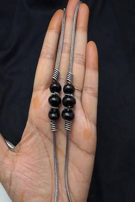 Boho black bead silver anklet | oxidized silver ankle bracelet with bells 3
