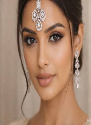 Silver crystal maang tikka set, indian bridal headpiece, rhinestone forehead jewelry 1