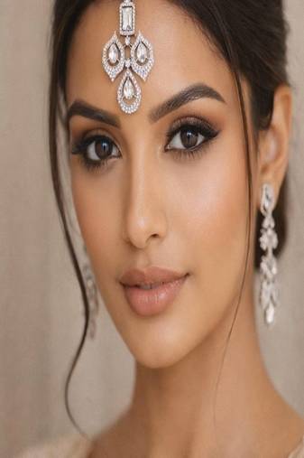 Silver crystal maang tikka set, indian bridal headpiece, rhinestone forehead jewelry