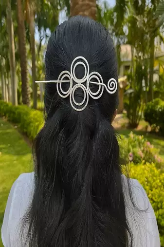 Handmade silver hair stick | boho geometric spiral bun holder