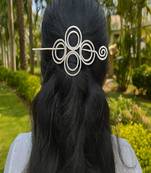 Handmade silver hair stick | boho geometric spiral bun holder