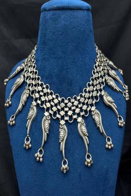 Statement oxidized silver tribal choker | boho bird motif necklace 4