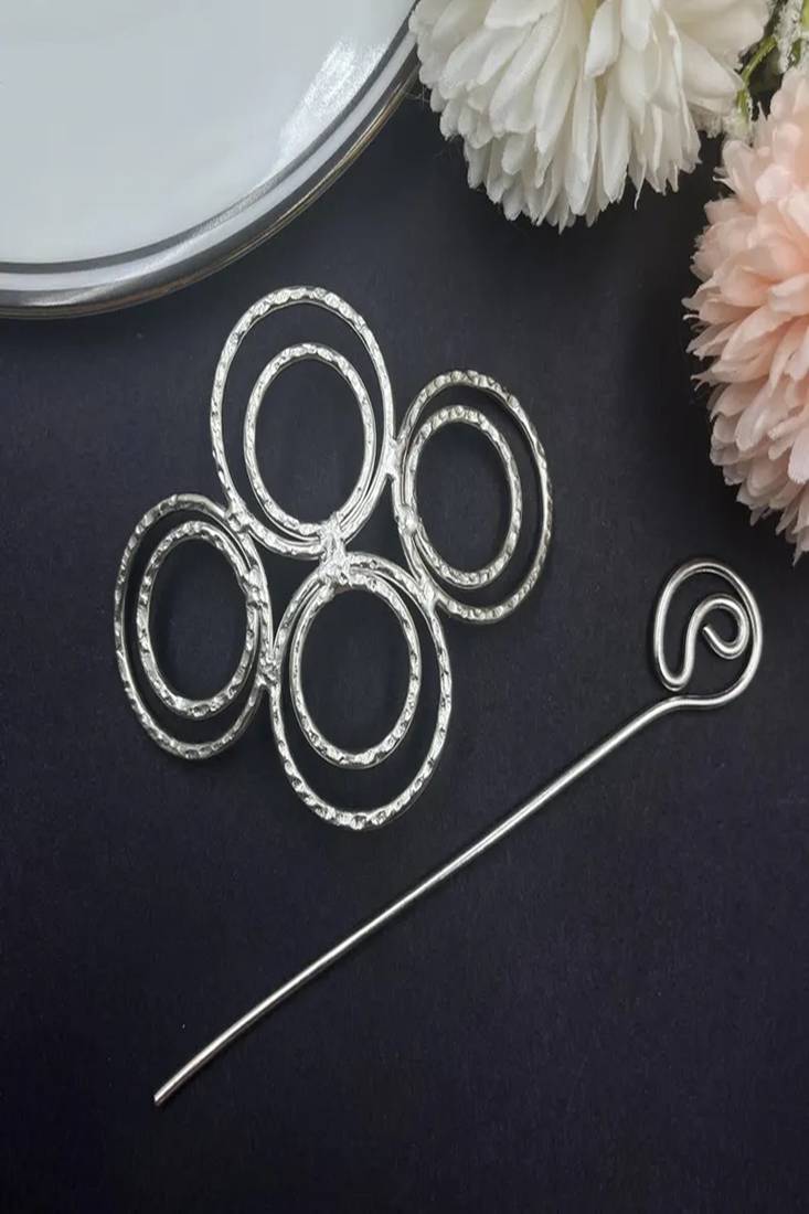 Handmade silver hair stick | boho geometric spiral bun holder