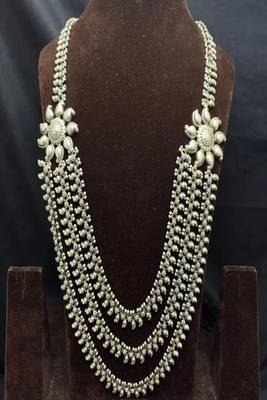 Long oxidized silver layered necklace, indian ethnic boho statement jewelry 2