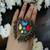Oversized colorful statement ring | oxidized silver boho tribal ring