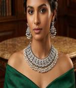 Oxidized silver choker necklace set: pearl & kundan stone indian jewelry
