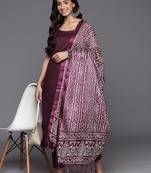 Violet Solid Sleeveless Kurta With Trousers & Bandhani Printed Dupatta