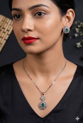 Cubic zirconia pendant set: white gold plated indian jewelry 1
