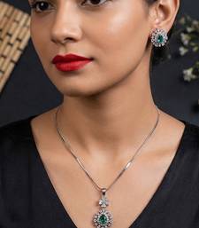 Cubic zirconia pendant set: white gold plated indian jewelry