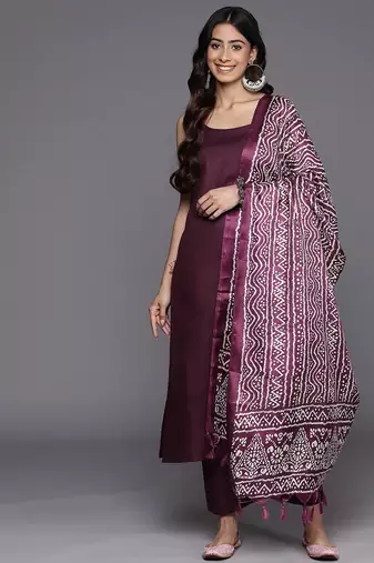 Violet Solid Sleeveless Kurta With Trousers & Bandhani Printed Dupatta