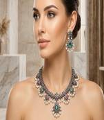 Oxidized silver indian necklace set: temple jewelry with pearl