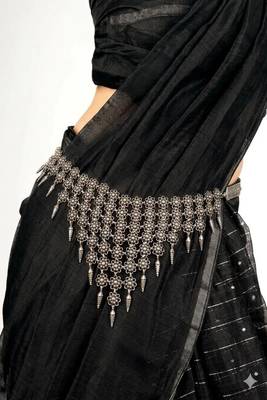 Oxidized silver boho waist chain, tribal festival body jewelry, draped saree pin belt 1