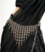 Oxidized silver boho waist chain, tribal festival body jewelry, draped saree pin belt