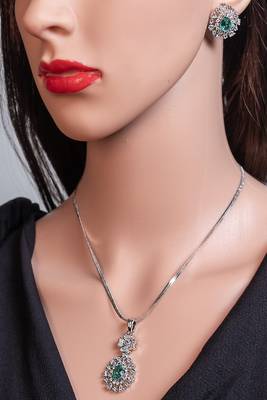Cubic zirconia pendant set: white gold plated indian jewelry 2