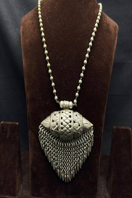 Oxidized silver statement necklace, long tribal amulet tabeez necklace 3