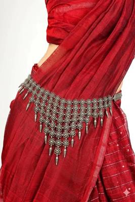 Oxidized silver boho waist chain, tribal festival body jewelry, draped saree pin belt 2