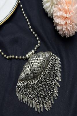 Oxidized silver statement necklace, long tribal amulet tabeez necklace 4