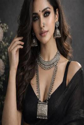 7 pc oxidised silver jewellery set for women indian tribal statement necklace set with jhumka 1
