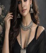7 pc oxidised silver jewellery set for women indian tribal statement necklace set with jhumka