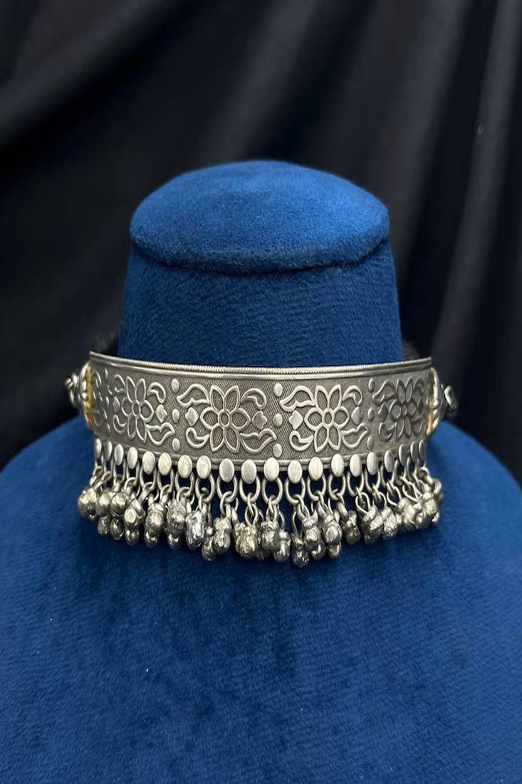 Oxidised silver torque choker necklace with ghungroo | vintage tribal boho statement jewellery