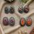 Hand painted oxidized silver stud earrings, colorful boho enamel circle studs