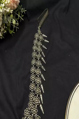 Oxidized silver boho waist chain, tribal festival body jewelry, draped saree pin belt