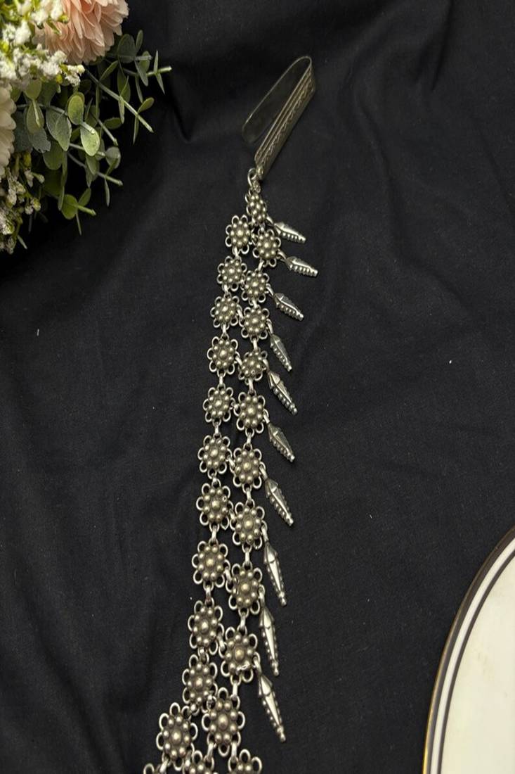 Oxidized silver boho waist chain, tribal festival body jewelry, draped saree pin belt