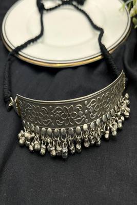 Oxidised silver torque choker necklace with ghungroo | vintage tribal boho statement jewellery 2