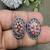 Hand painted oxidized silver stud earrings, colorful boho enamel circle studs