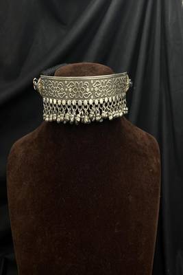 Oxidised silver torque choker necklace with ghungroo | vintage tribal boho statement jewellery 3